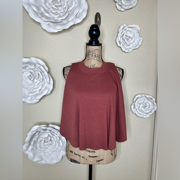 Free People Carolina Ribbed Tank Top in Dusty Rosewood with Open Back Sz M - Picture 1 of 16